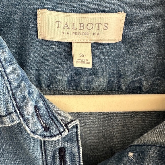 Talbots Petites Denim Button-Up Shirt, Medium Wash Chambray Shirt, Size SP - Picture 8 of 15